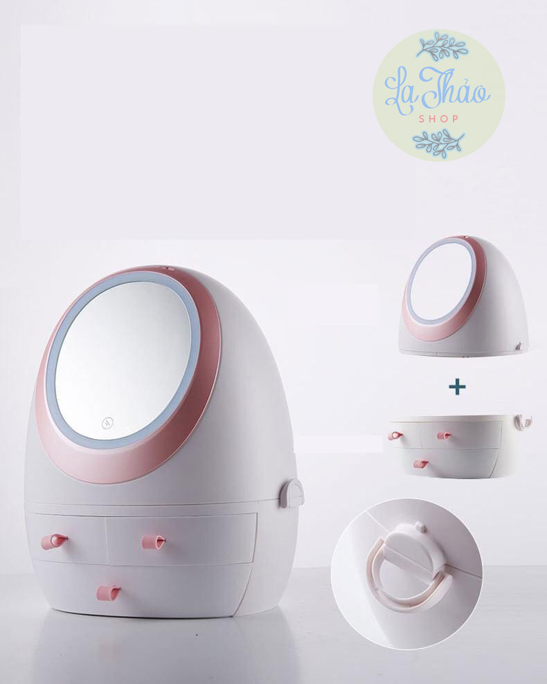 Hộp gương HD đèn led cao cấp đựng mỹ phẩm chống bụi và ẩm mốc