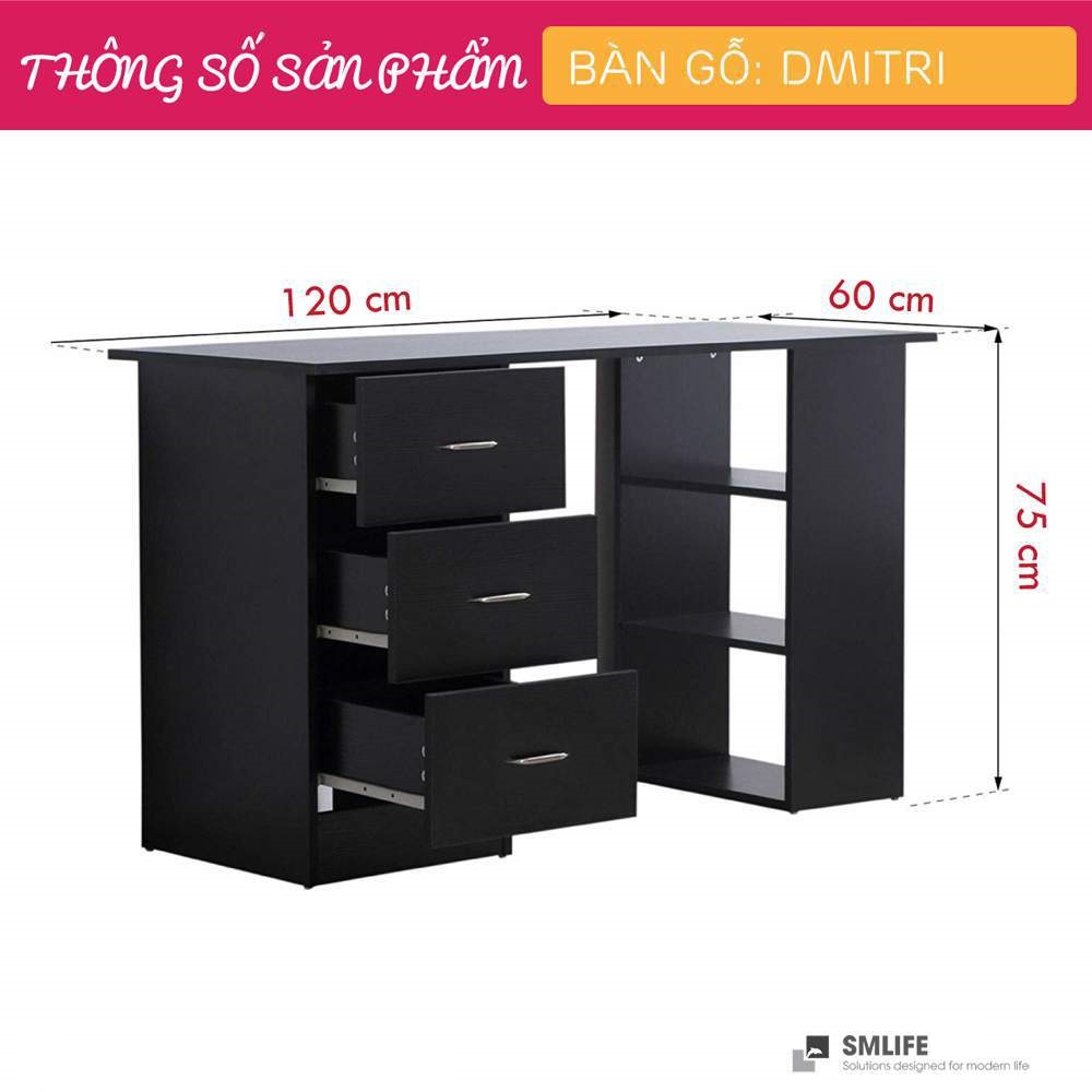 Bàn làm việc, bàn học gỗ hiện đại SMLIFE Dmitri | Gỗ MDF dày 17mm chống ẩm | D120xR60xC75cm