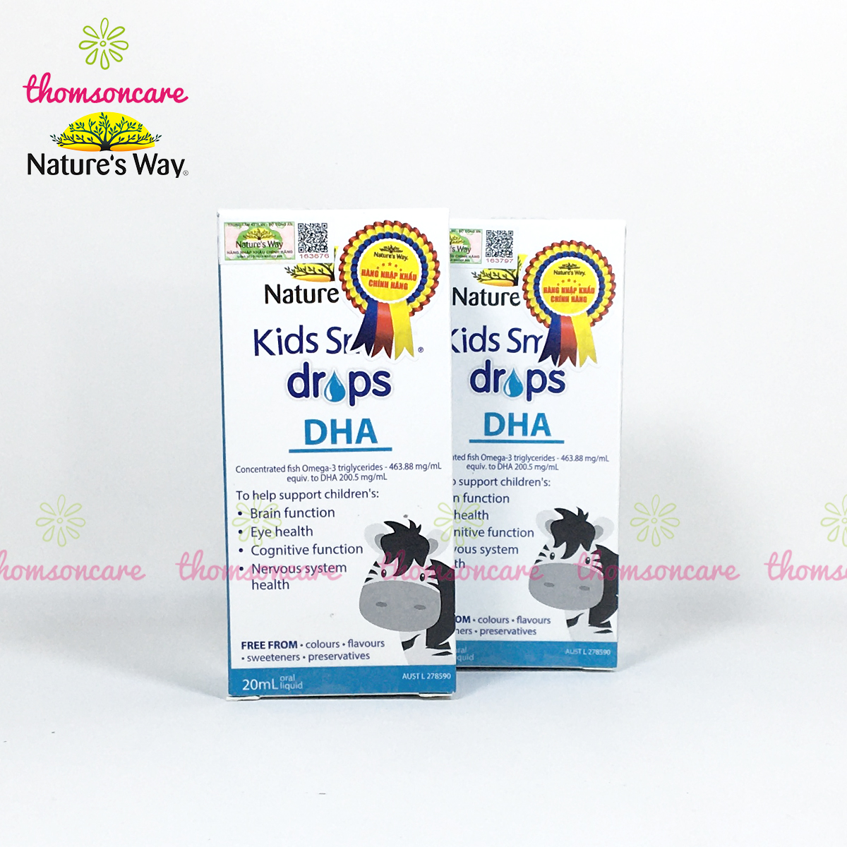 Bổ sung DHA dạng giọt cho bé - Nature's Way Kids Smart Drops DHA - Lọ 20ml Giúp trẻ thông minh, phát triển não bộ từ sơ sinh