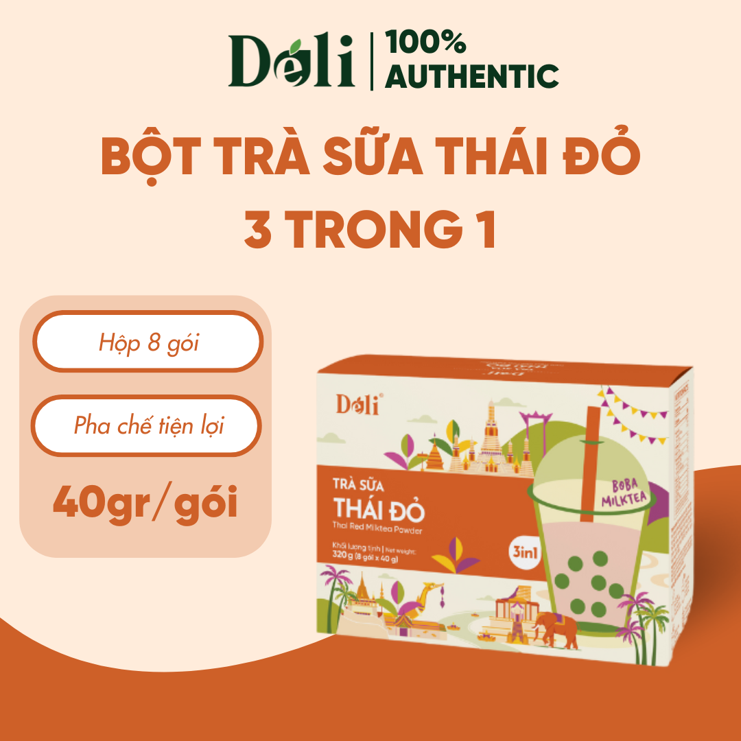 Bột trà sữa Thái đỏ 3in1 Déli - Hộp 320gr (8 gói), pha chế trà sữa tiện lợi, nhanh chóng​