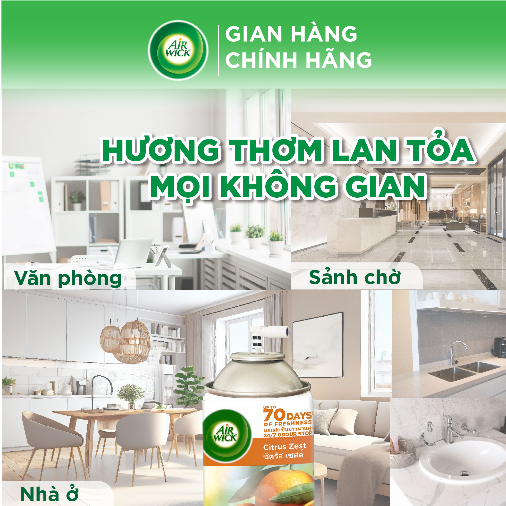 Lõi xịt phòng AIRWICK, Anh Quốc, hương thơm tươi mát, thư giãn, khử mùi hiệu quả và lưu hương lâu 250ml