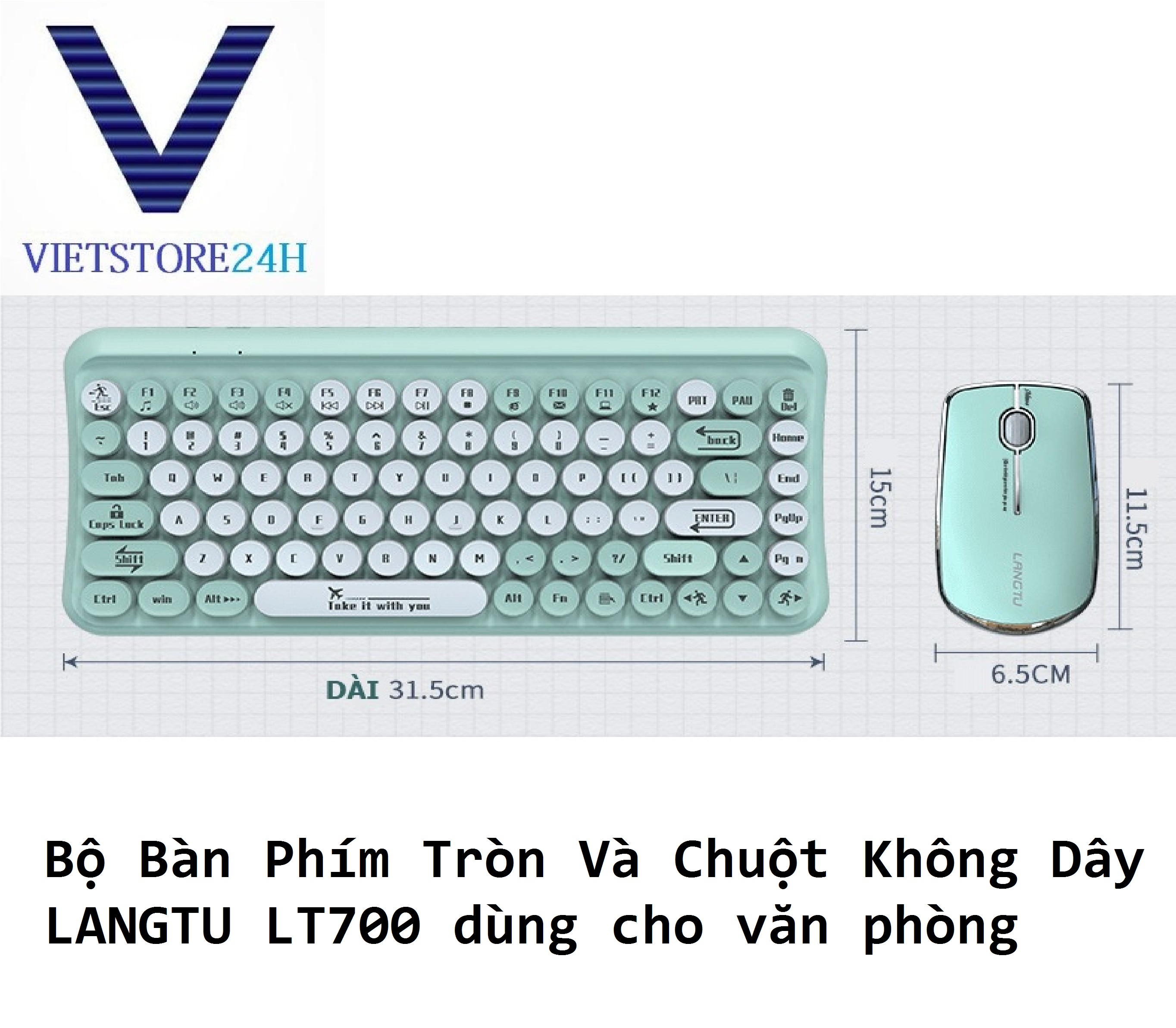 Bộ Bàn Phím Tròn Và Chuột Không Dây LANGTU LT700 dùng cho văn phòng VT (Màu Ngẫu Nhiên) - Hàng chính hãng