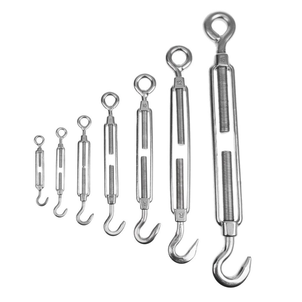 2 Pcs Stainless Steel 304 Eye & Hook Turnbuckle Wire Rope Tension M4