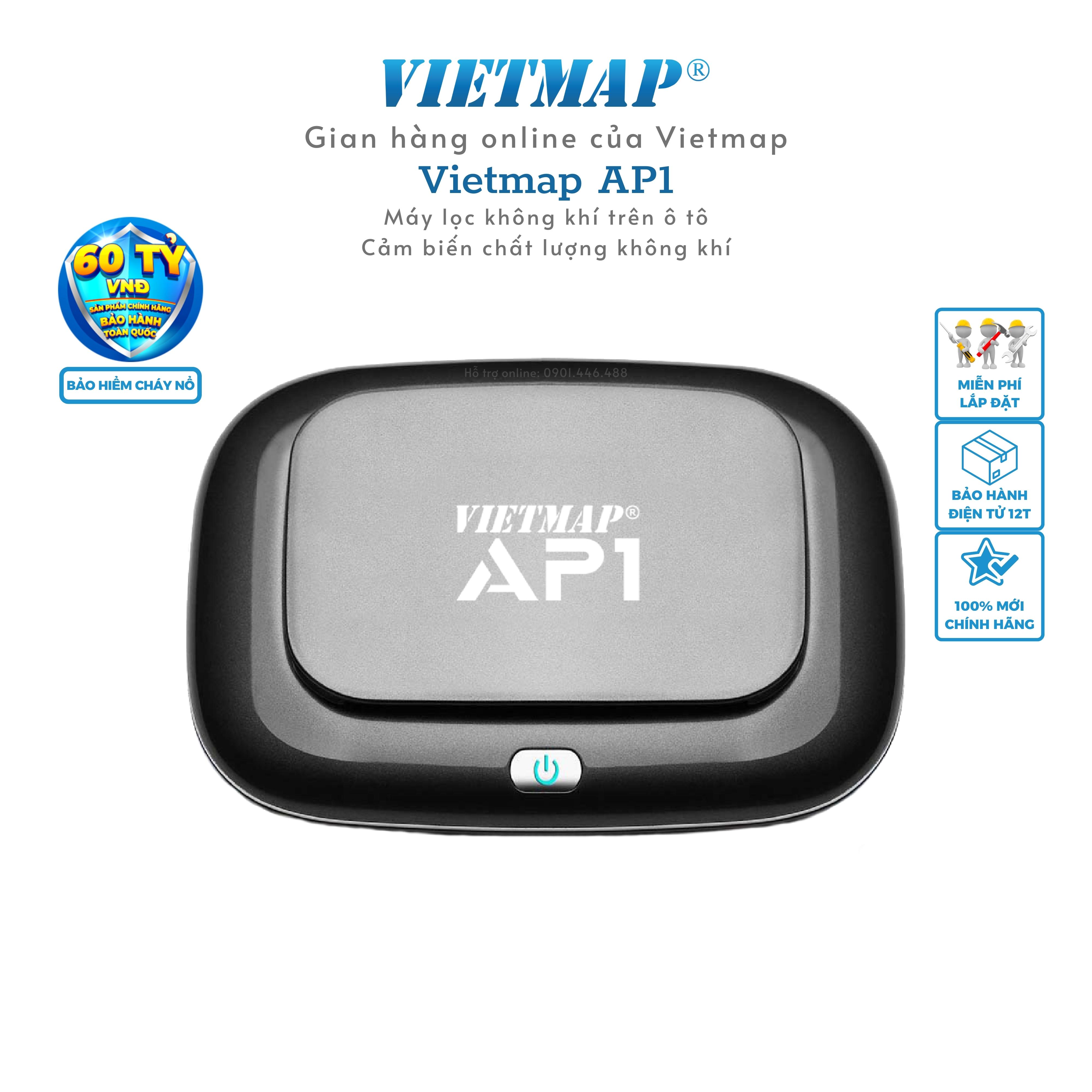 Vietmap AP1 Máy lọc Không khí ô tô - Khử mùi iON -Diệt khuẩn- Lọc bụi PM2.5 - Tận hưởng cuộc sống xanh - Hàng Chính Hãng