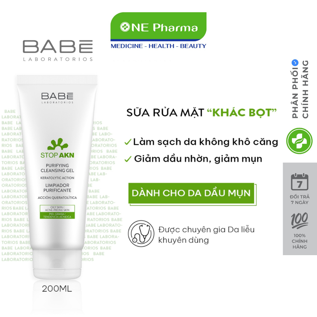 Sữa rửa mặt BABE Stop Akn Purifying Cleansing gel cho da dầu mụn 200ml