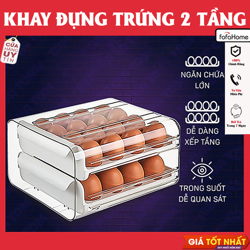 Khay Đựng Trứng 2 Tầng 32 Ô Tủ Lạnh Chất Liệu Nhựa PP Siêu Bền Trong Suốt Phong Cách Nhật