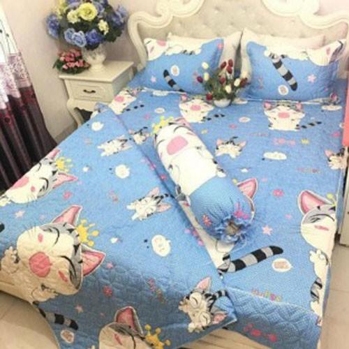 ĐỦ 5 MÓN GA GỐI CHĂN HÈ TRẦN BÔNG MẪU GẤU KÈM 1 VỎ GỐI ÔM