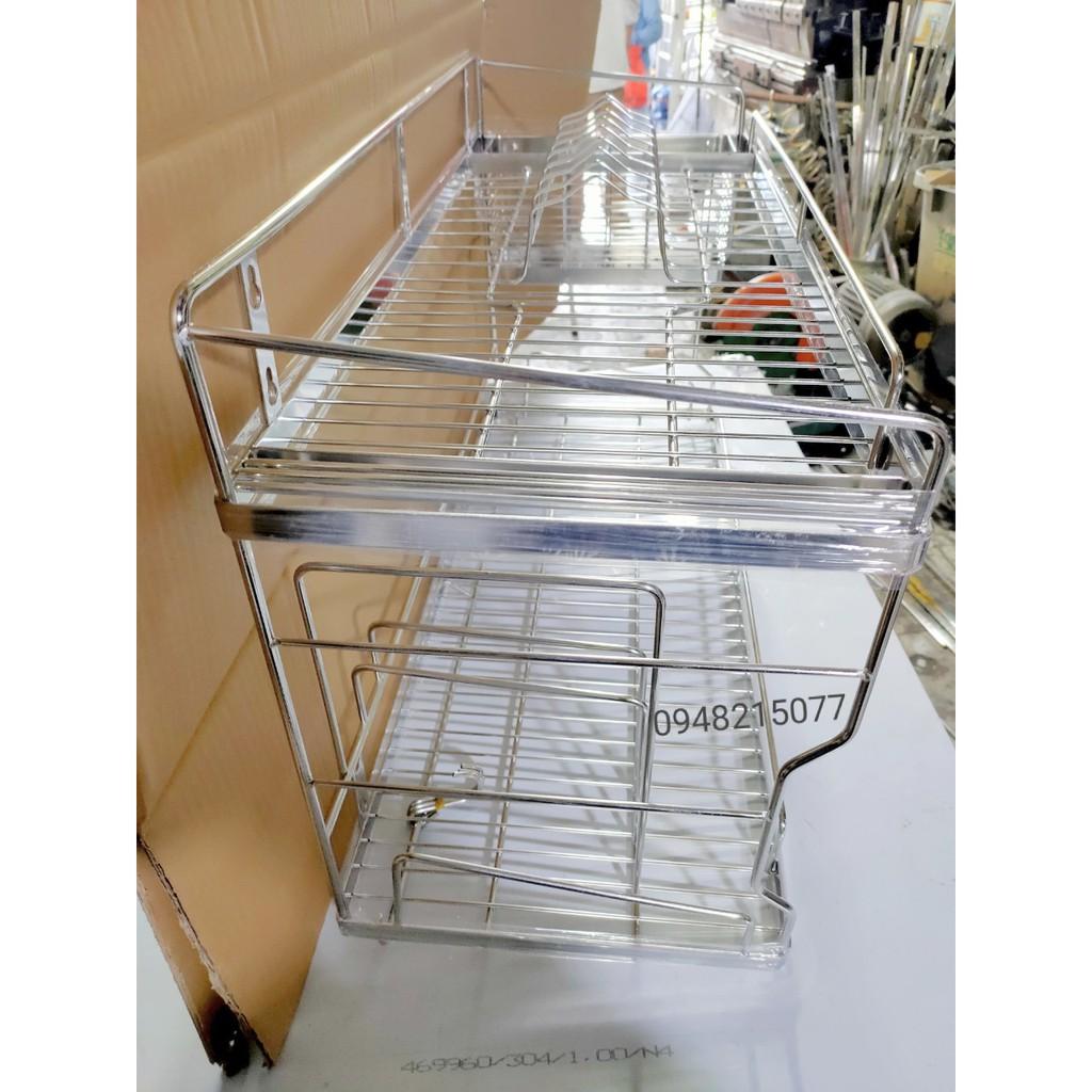 Kệ chén inox 304 treo tường 2 tầng có rổ đựng đùa và kệ dao thớt