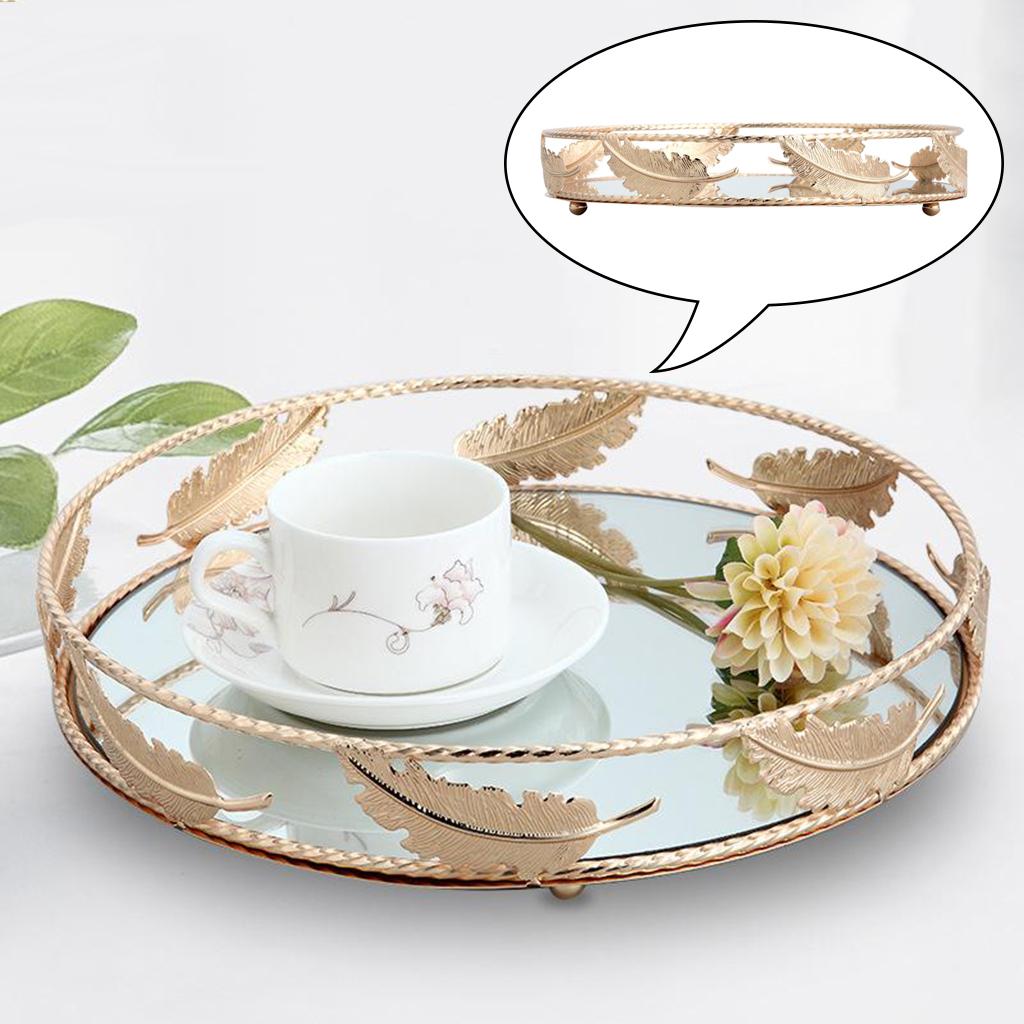 Round Mirror Plate Decorative Cosmetics Storage Tray for Catering Events, Wedding Party Decoration