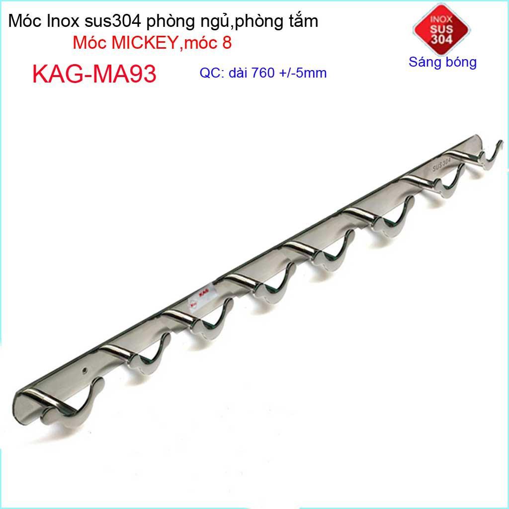 Móc mickey treo quần áo inox 304 cao cấp dày, móc Kace 8 móc treo đồ nhà tắm KAG-MA93