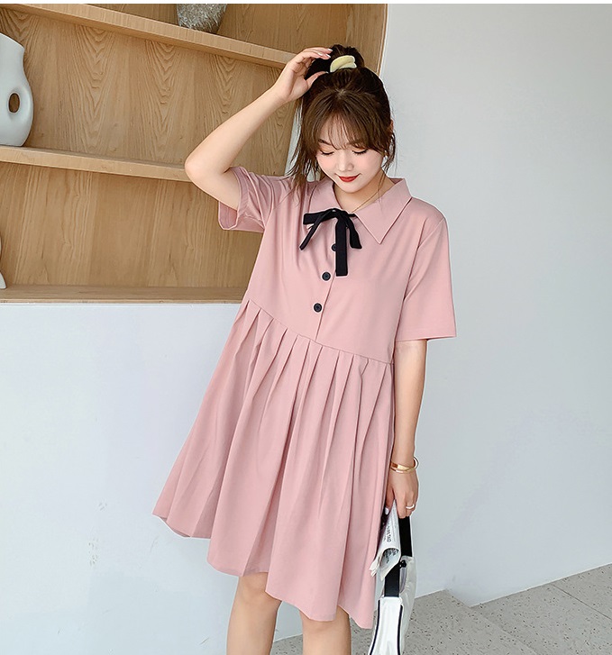Đầm Suông Xếp Ly Hồng Phấn Đính Nơ.