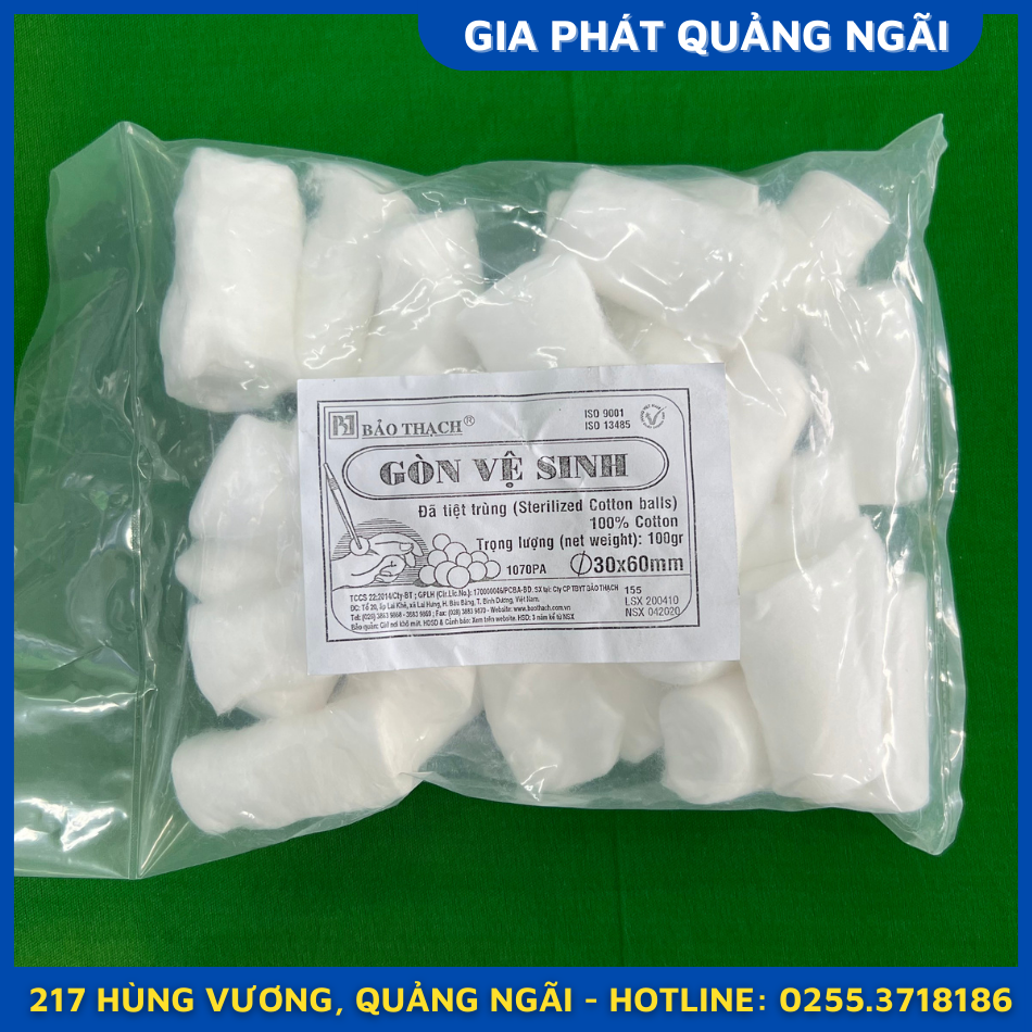 BÔNG VIÊN GÒN VỆ SINH TIỆT TRÙNG fi30x60mm GÓI 100GR