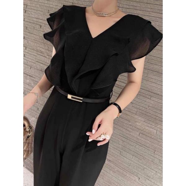 JUMPSUIT  CỔ V BÈO KÈM NỊT