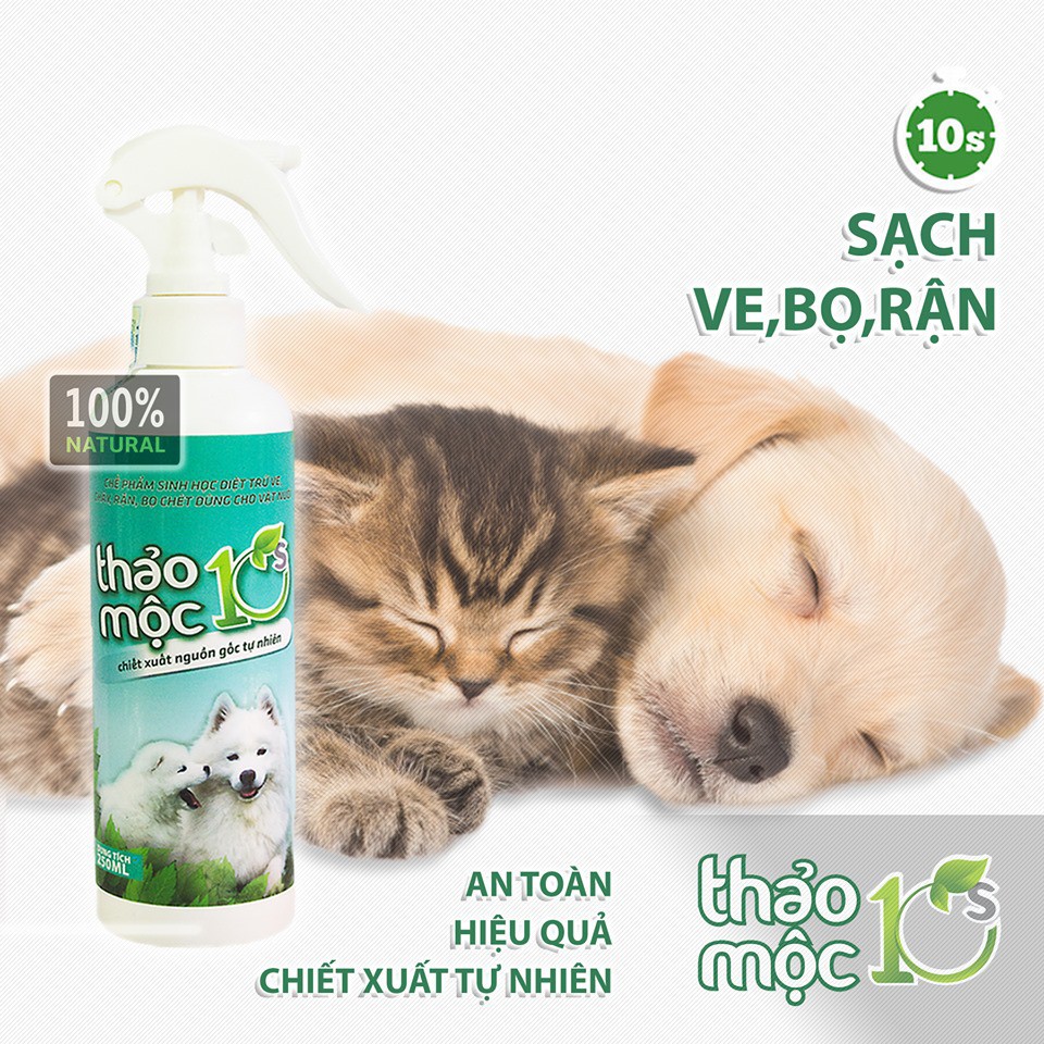 Thuốc Xịt Trị Ve, Bọ Chét, Rận, Nấm Da Cho vật nuôi THẢOMỘC10S 250ml Sinh Học