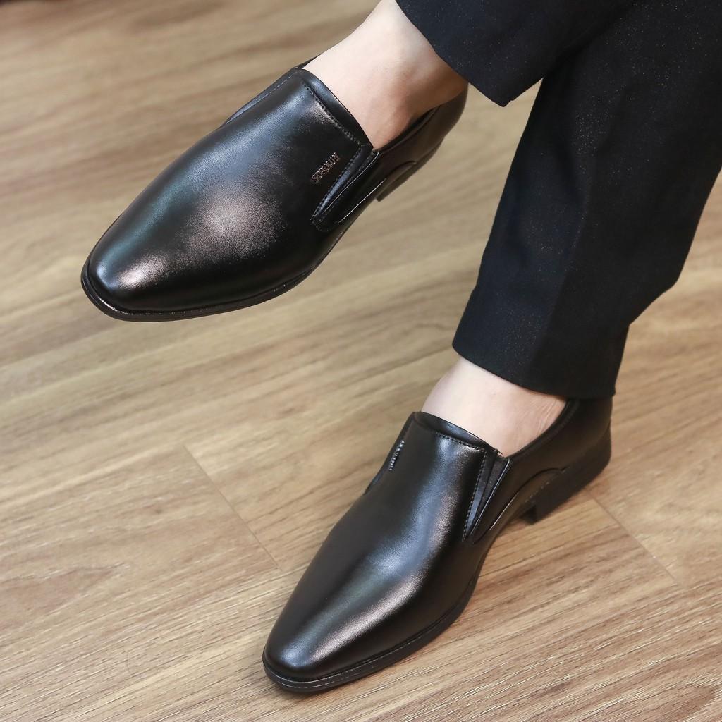 Giày lười chất liệu DA PU CAO CẤP-ĐẾ CAO SU NON-màu đen mã l143