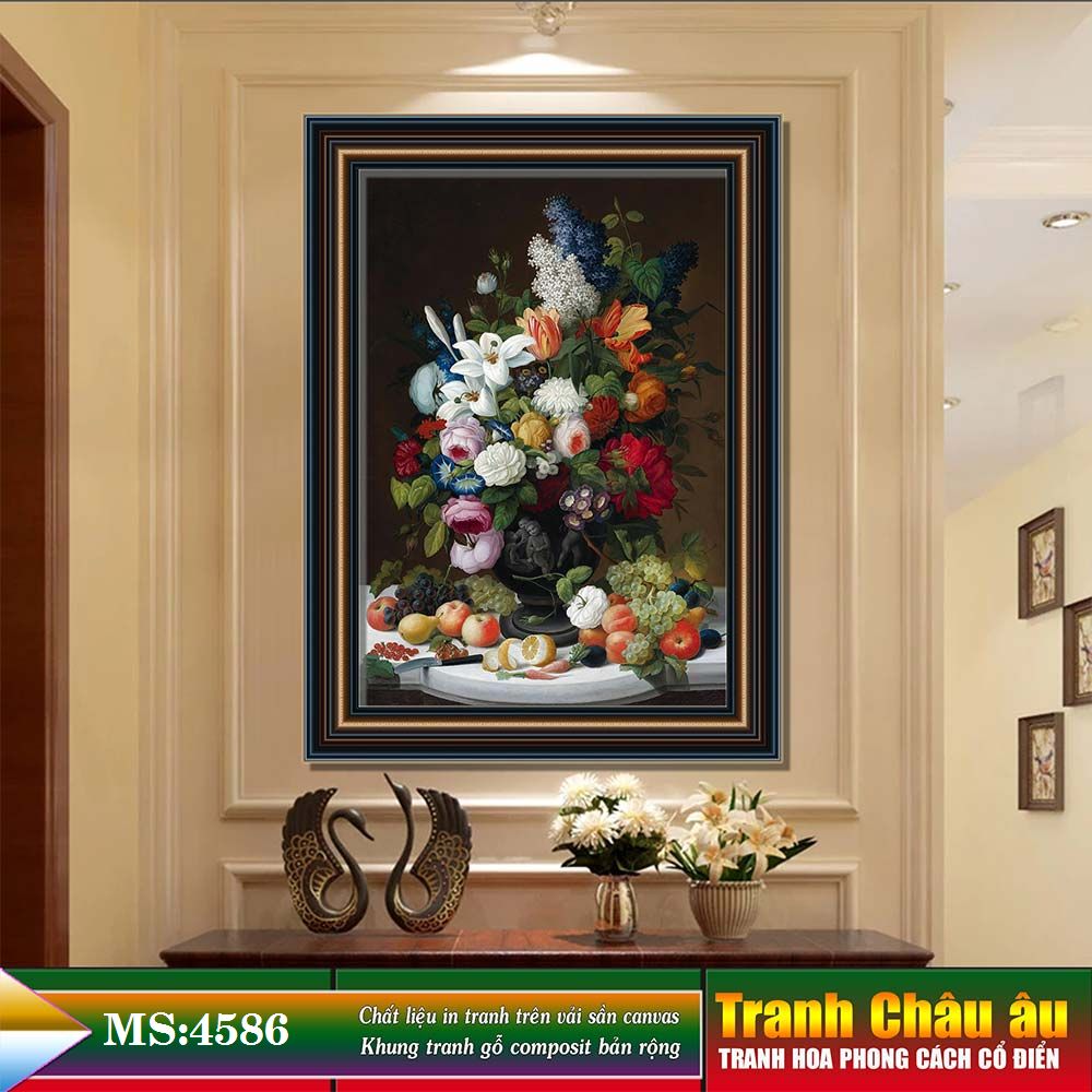 Tranh hoa treo tường phong cách cổ điển Châu âu. Tranh in trên chất liệu vải canvas cao cấp, khung gỗ composit. MS 4586