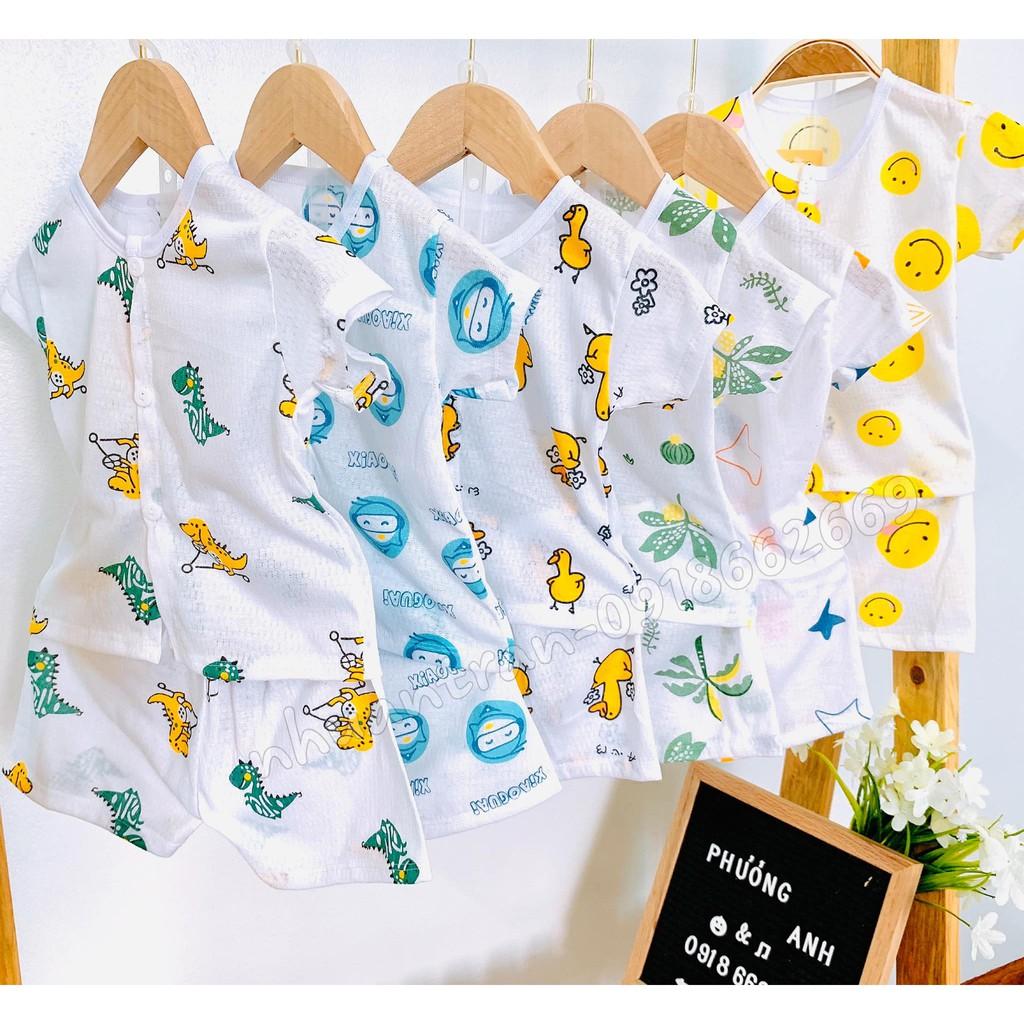 Combo 5 bộ cộc, ba lỗ cotton Thông hơi bé trái, bé gái loại 1 size 3-14 kg