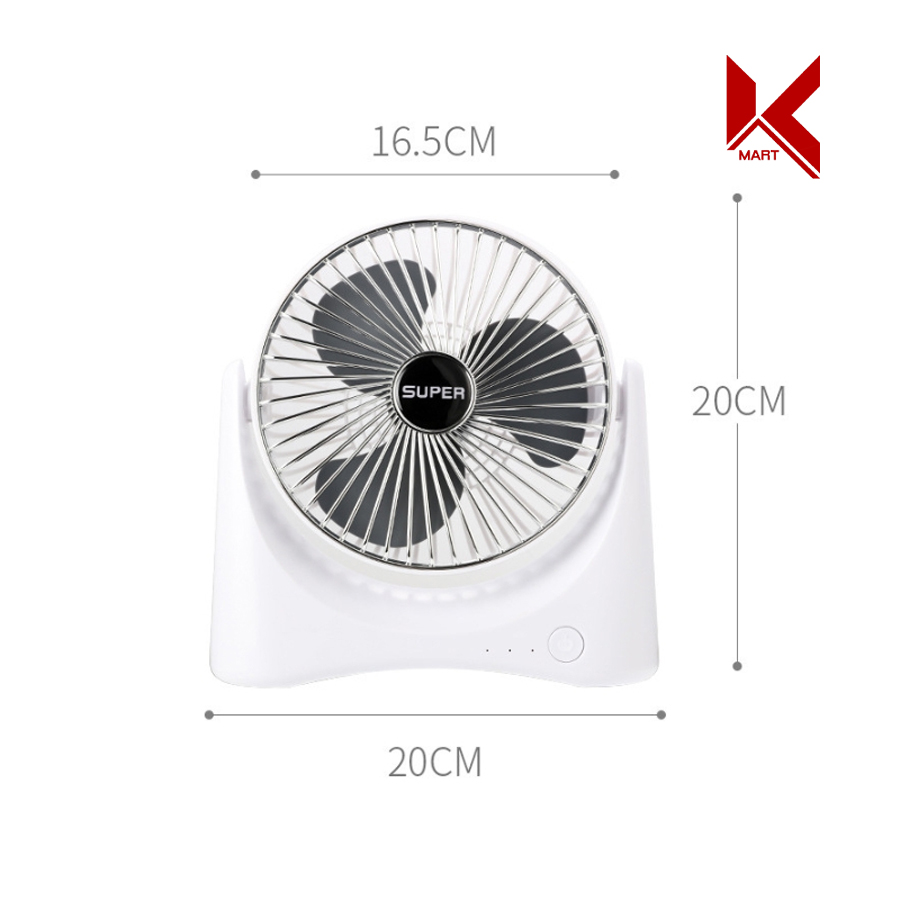 Quạt tích điện mini để bàn Super Fan cao cấp mẫu mới 2023, 3 chế độ gió - K-Mart