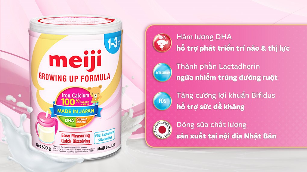 Sữa cho trẻ 1 - 3 tuổi Meiji Nhật giàu dưỡng chất kèm DHA giúp phát triển cân đối chiều cao, cân nặng, trí não cho bé - Massel Official