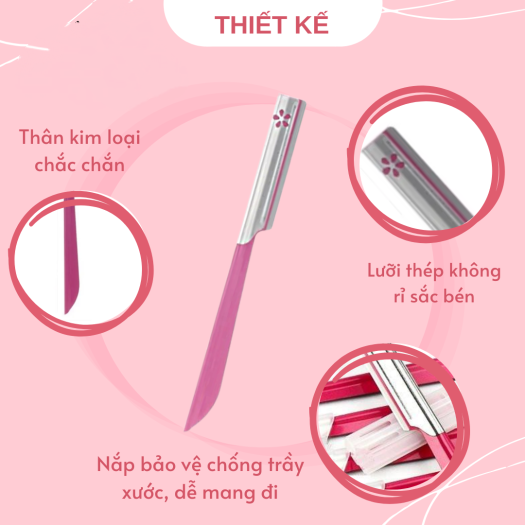 Dao Cạo Lông Mày Cán Dài Lưỡi Dao Thép không Gỉ Kai Beauty M-07422 (Combo Dao Cạo Và Set Mini )