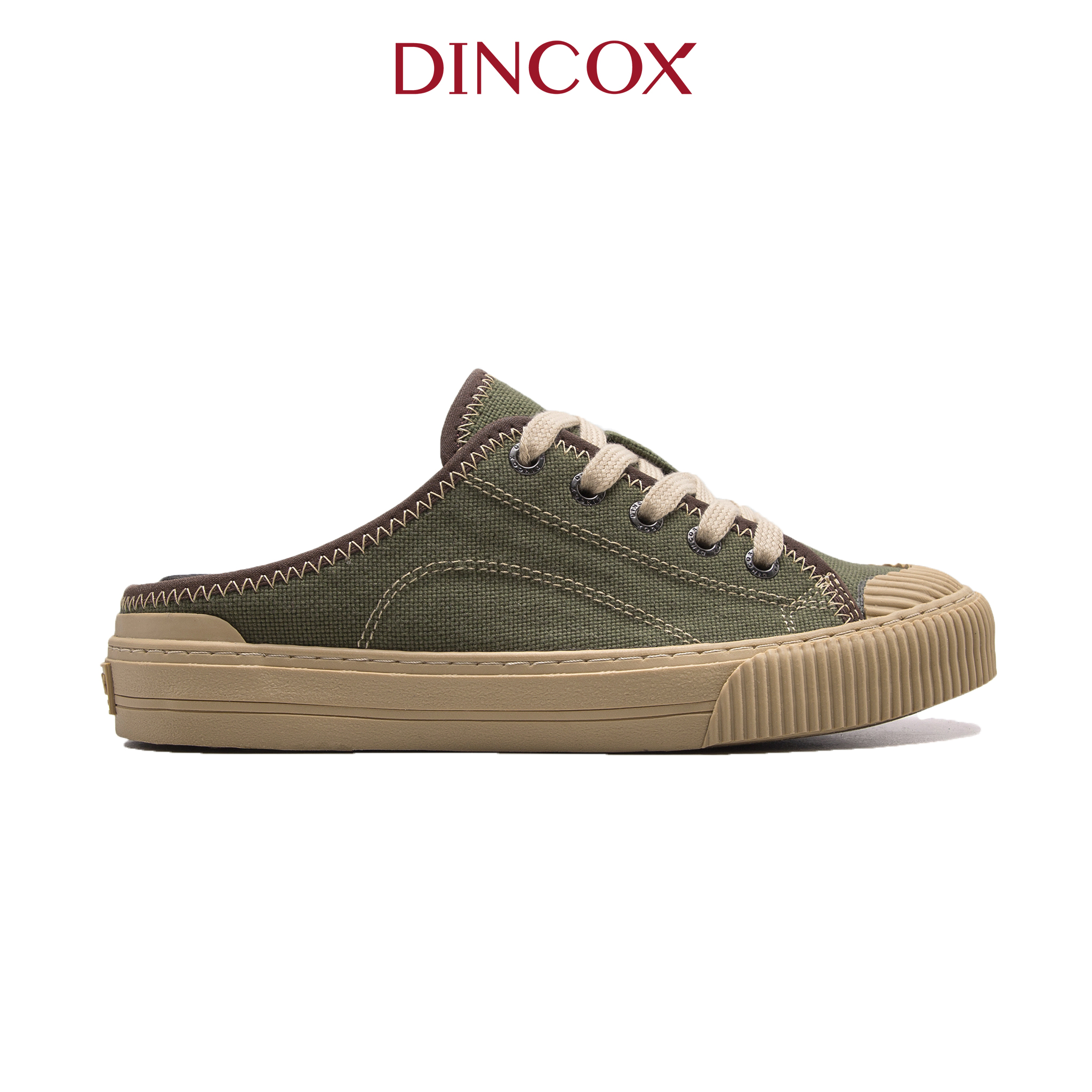 Giày Sục Đạp Gót Mules Vải Sneaker Unisex Tăng Chiều Cao 4cm DINCOX E10 Matcha