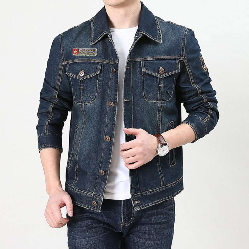 Men's Casual Denim Jacket Cotton Loose Lapel Coat