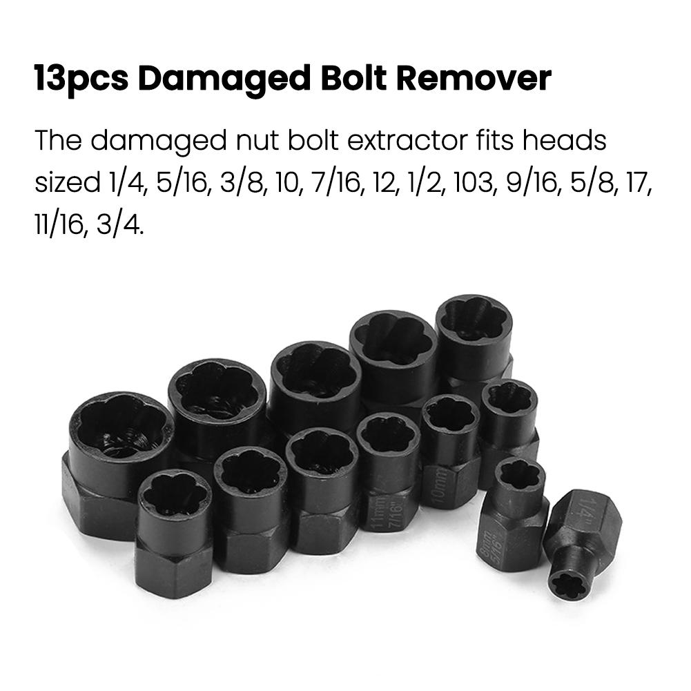 13pcs Damaged Bolt Nut Screw Remover Tool Kit Damaged Bolt Removal Set Damaged Bolt Nut Screw Removal Socket