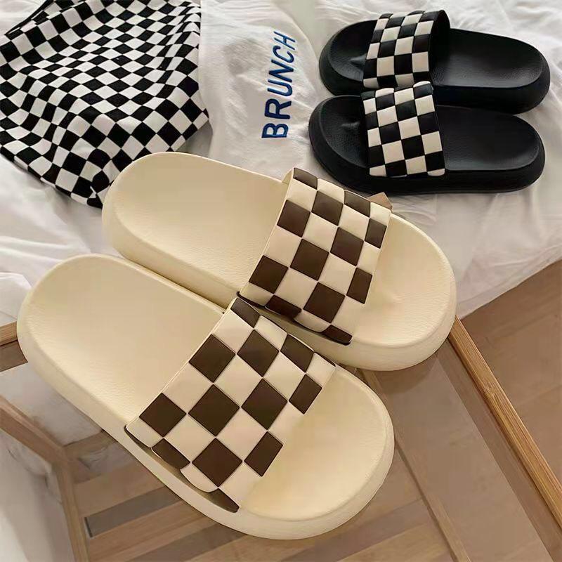 Dép nữ đế bánh mì, dép quai ngang kẻ caro chất liệu cao su non siêu êm size từ 36-41 - BM03
