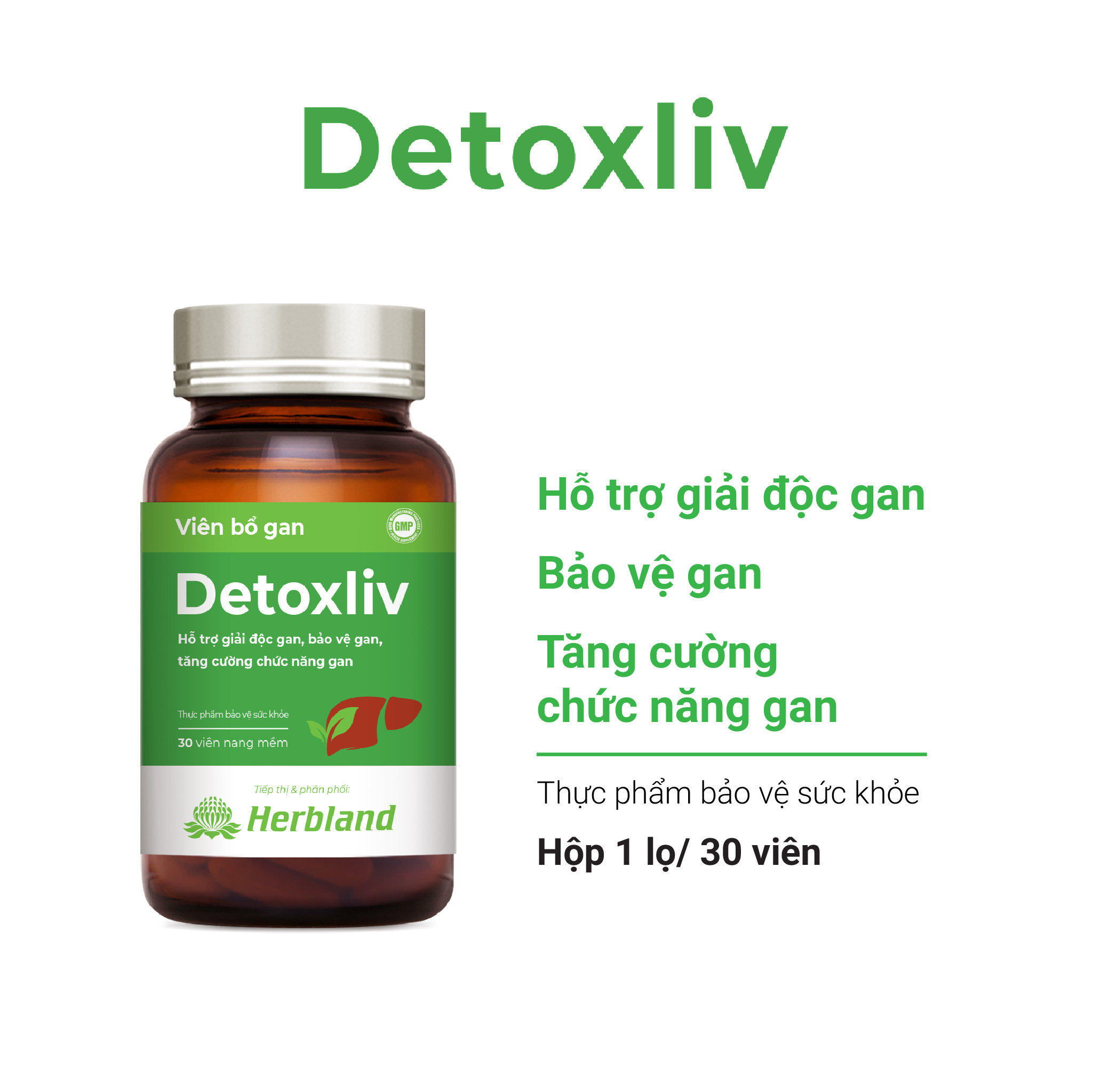 Viên uống thải độc gan Detoxliv Glutathion 98% hộp 1 lọ 30 viên