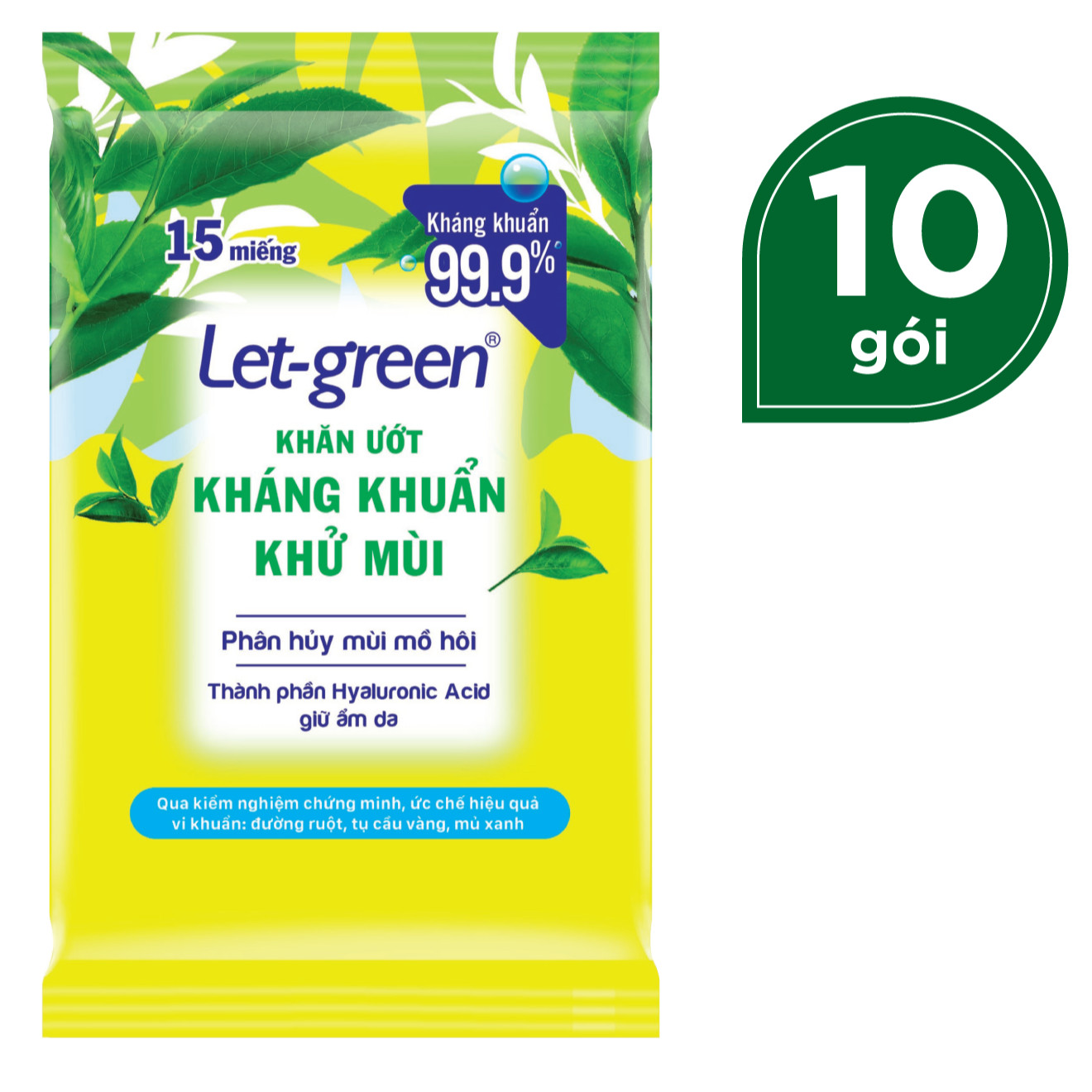 COMBO 10 GÓI KHĂN ƯỚT KHÁNG KHUẨN-KHỬ MÙI LET-GREEN 15 MIẾNG/GÓI