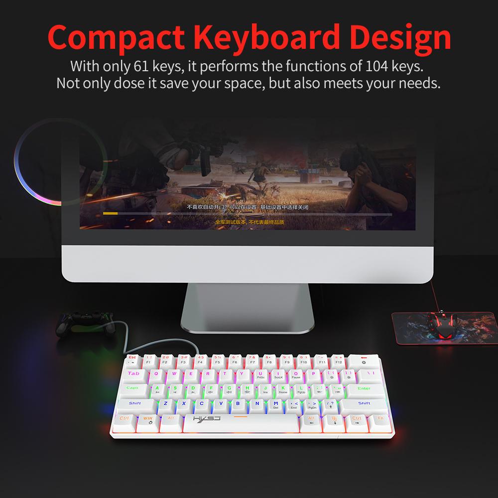 HXSJ V900 Wired 61-key Compact Mechanical Keyboard RGB Backlit Keyboard N-key Rollover Blue Switch Double Shot Keycaps