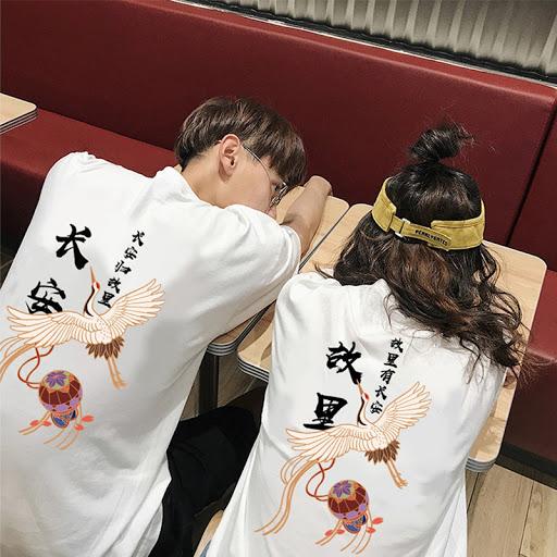 Áo phông cổ trang in hình chim hạc Unisex cá tính
