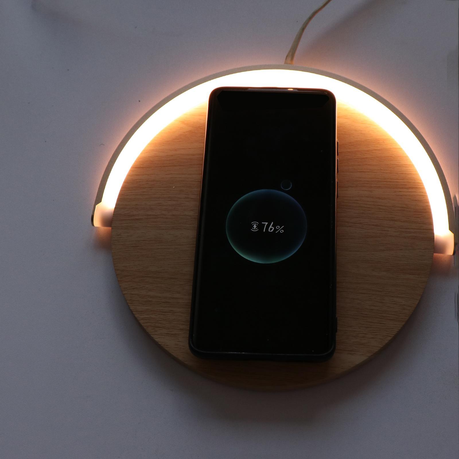 10W Wireless Charger Pad Night Lamp Light wood color