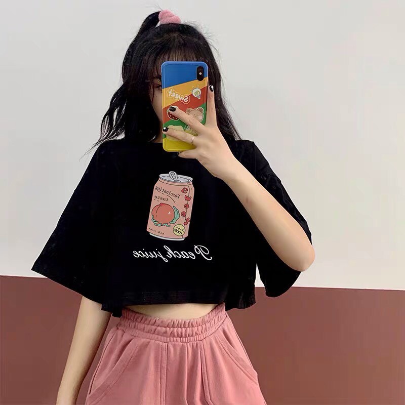 Áo crotop vải thun cotton in hình lon nước cute