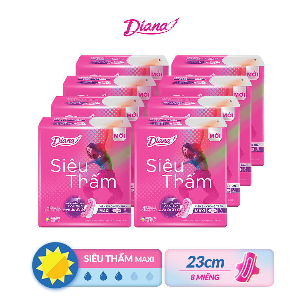 Bộ 8 băng vệ sinh Diana Siêu thấm Cánh 8 miếng