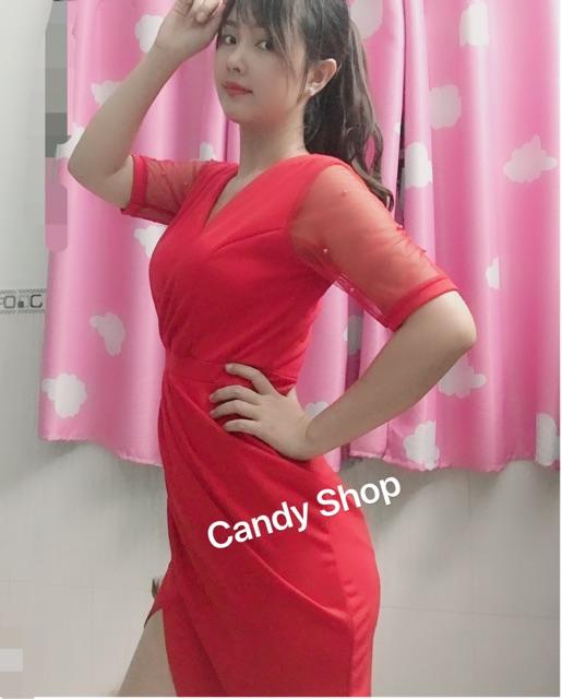 Đầm dự tiệc tay lưới đính cườm + Ảnh thật