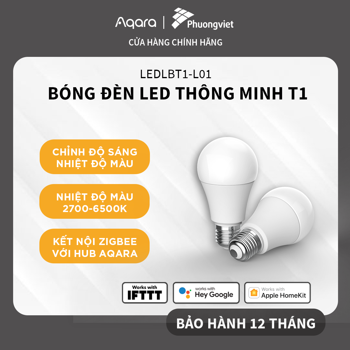 Bóng Đèn LED thông minh Aqara 8.5W màu 2700K - 6500K phiên bản Zigbee - Hàng Chính Hãng BH 12 Tháng