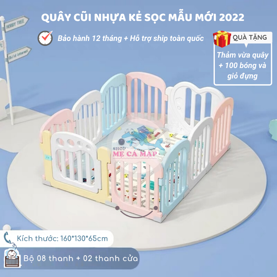 Quây cũi nhựa cao 65cm tặng THẢM DÀY và 100 BÓNG, quây bóng nhựa an tâm cho bố mẹ