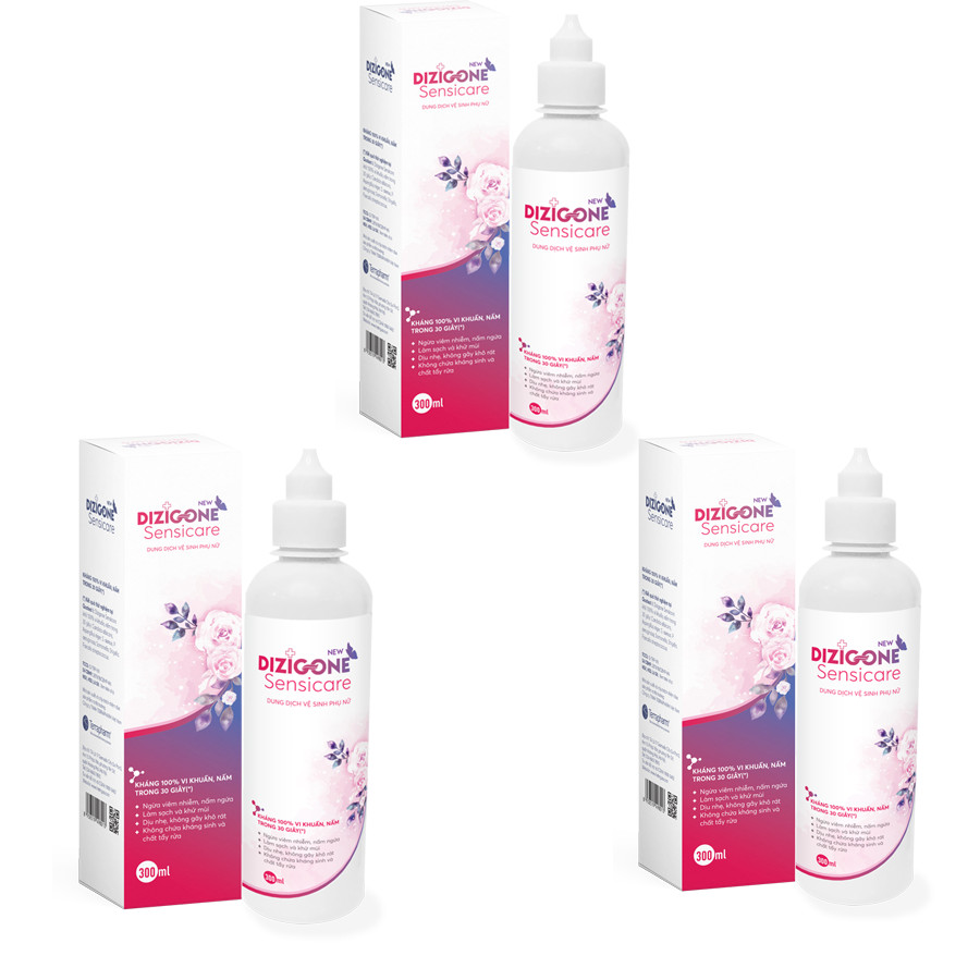 COMBO 3 Dung dịch vệ sinh phụ nữ DIZIGONE Sensicare 300ml: Hết ngứa, giảm khí hư, khử mùi hôi