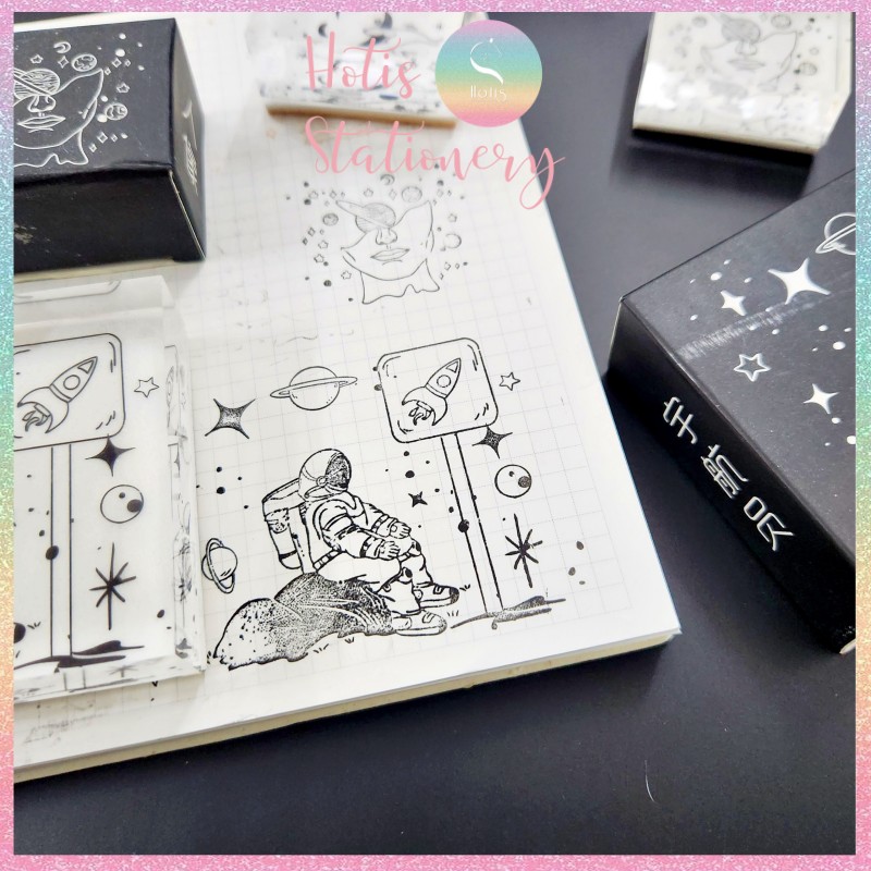 Dấu acrylic trong suốt phi hành gia Star Night làm bullet journal cực xinh