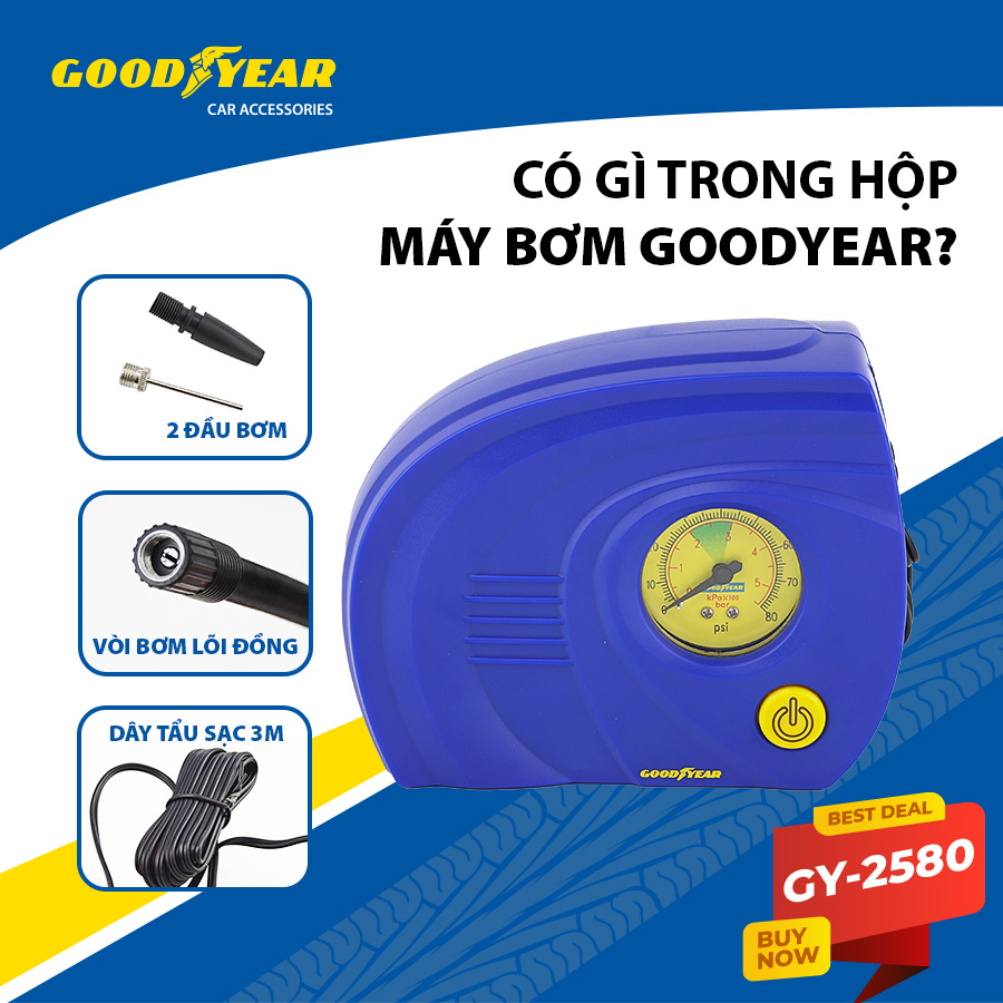 Máy Bơm Lốp Xe GOODYEAR GY-2580 Mini Tiện Dụng - Nhập Khẩu Chính Hãng