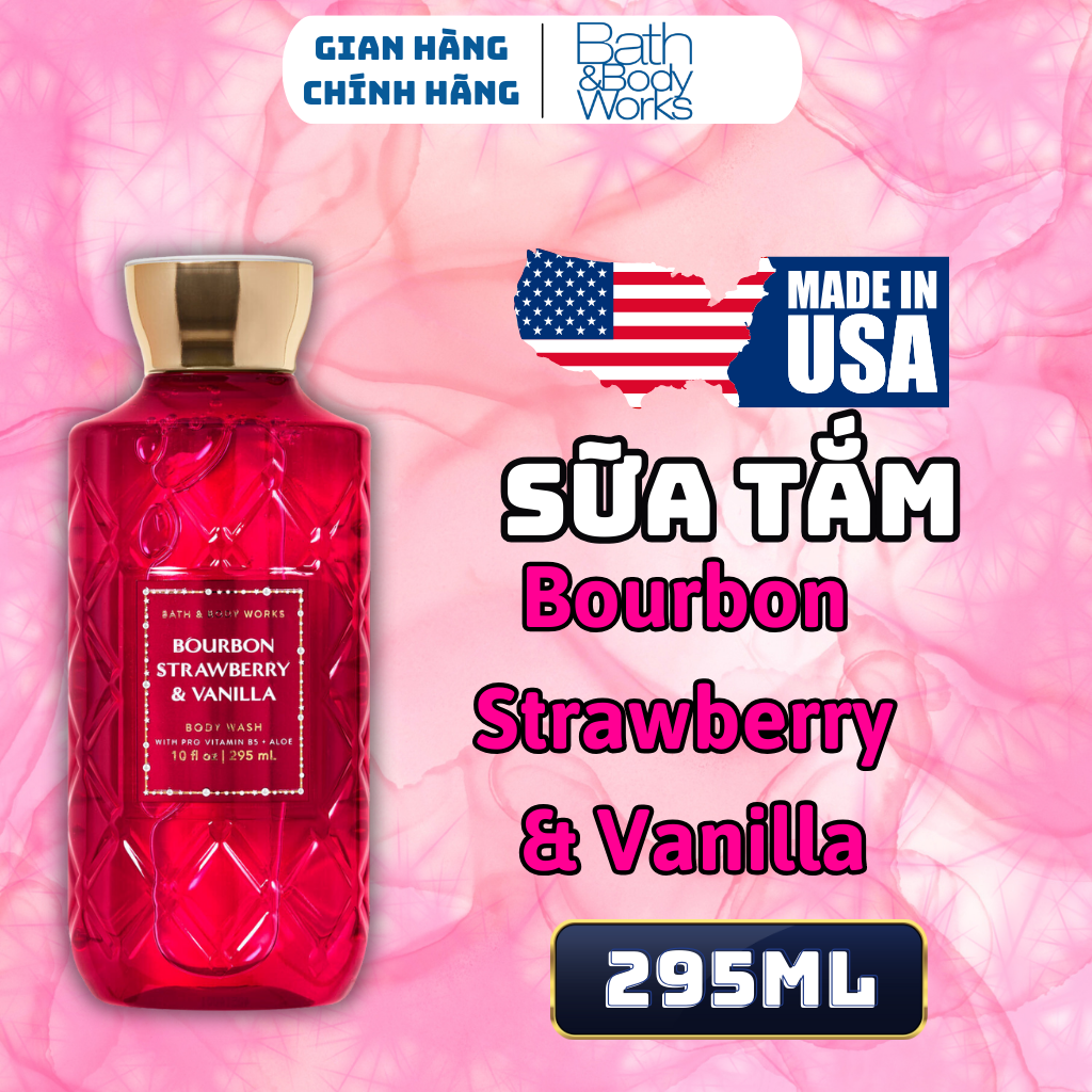 Body Mist Bath And Body Works Nam Nữ Chính Hãng Bourbon Strawberry &amp; Vanilla, Xịt Thơm Body Toàn Thân Hương Nước Hoa