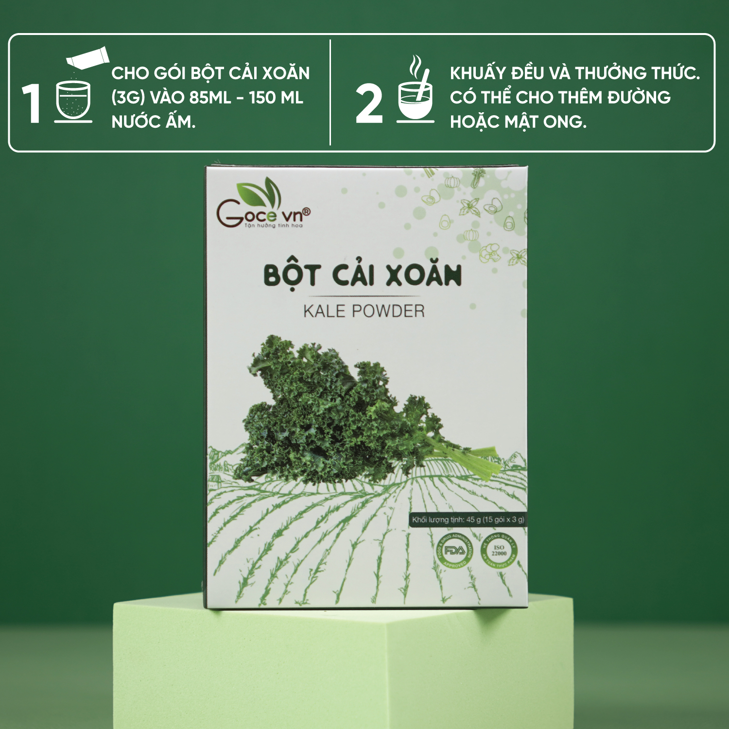 Bột cải xoăn Kale nguyên chất Goce - 45g (15 gói x 3g) ST