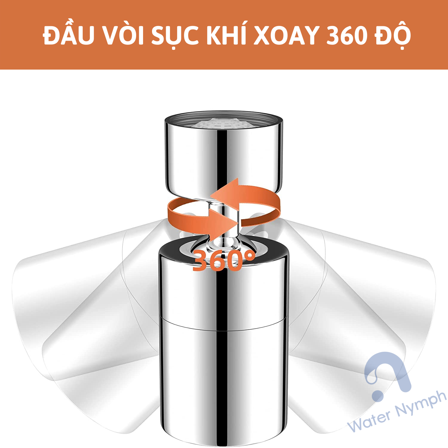 Đầu vòi rửa bát tăng áp, xoay 360 độ Waternymph tạo bọt, chống bắn, 2 chế độ phun tiện ích (tặng kèm bộ ren 6 món