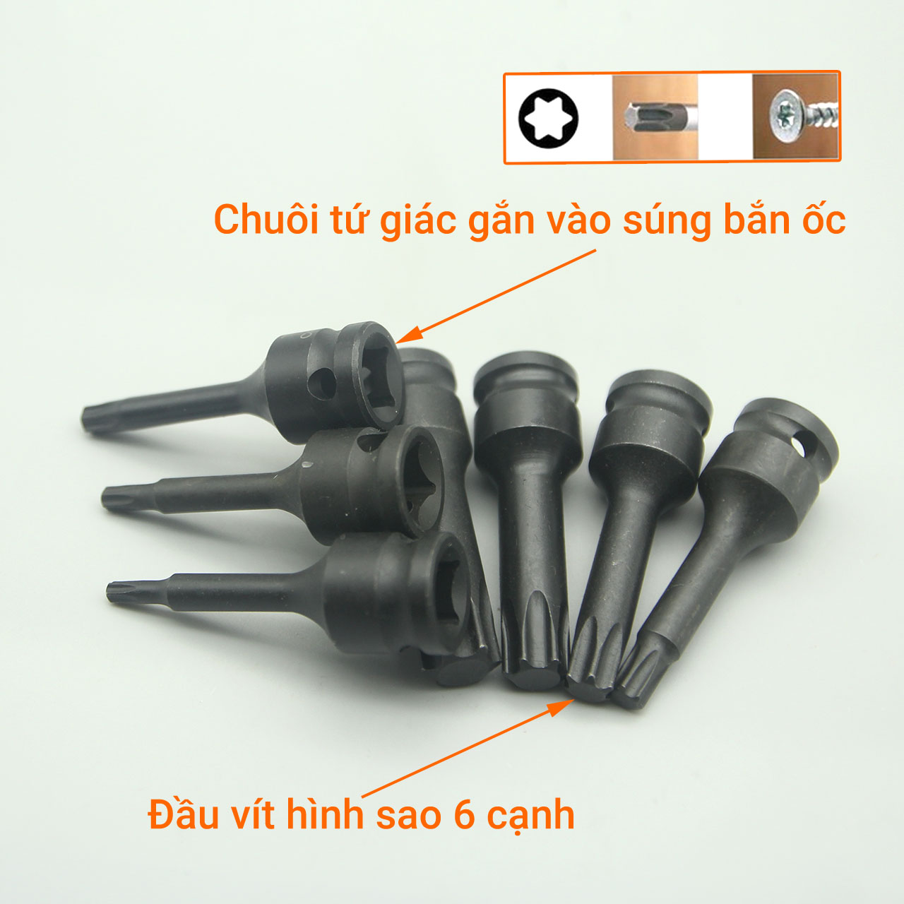 Đầu vặn vít hình sao gắn súng bắn ốc 3/8&quot; thép Cr-MO T20 - T60