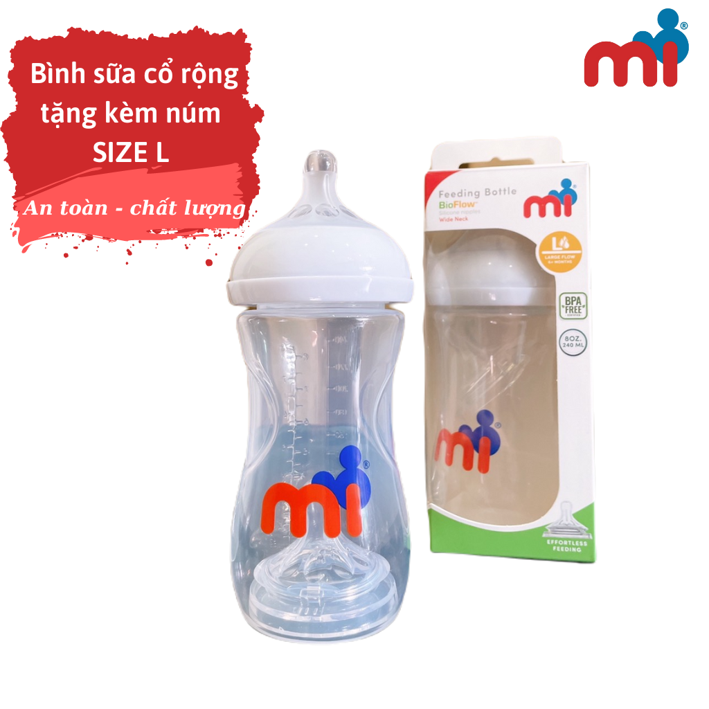 Bình Sữa Cổ Rộng PPSU MI 240ml Chống đầy hơi, chống sặc -Tặng kèm Núm ti Silicon