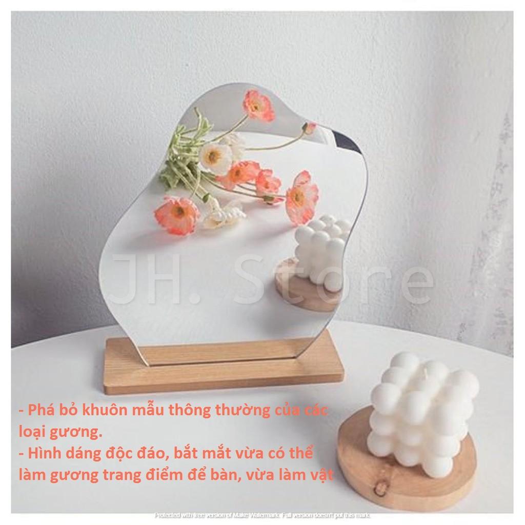 GƯƠNG TRANG ĐIỂM HOT TREND Hàn Quốc-Nhật BảnĐể bàn-trang trí-decorĐơn giản-không vỡ-đế gỗ