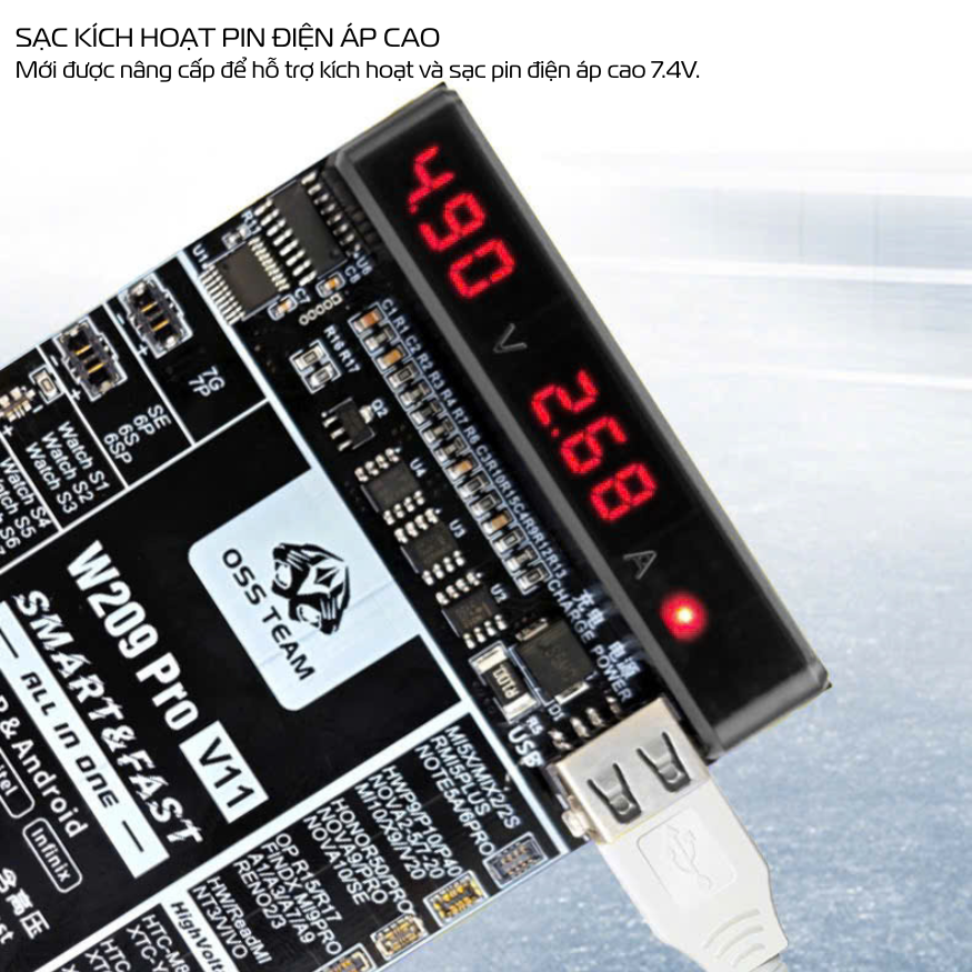 Bộ Kích Pin W209 Pro V11 Dành Cho Điện Thoại Android, Pad, IP Bảo vệ quá tải dòng điện, kiểm tra dung lượng pin - Hàng Nhập Khẩu