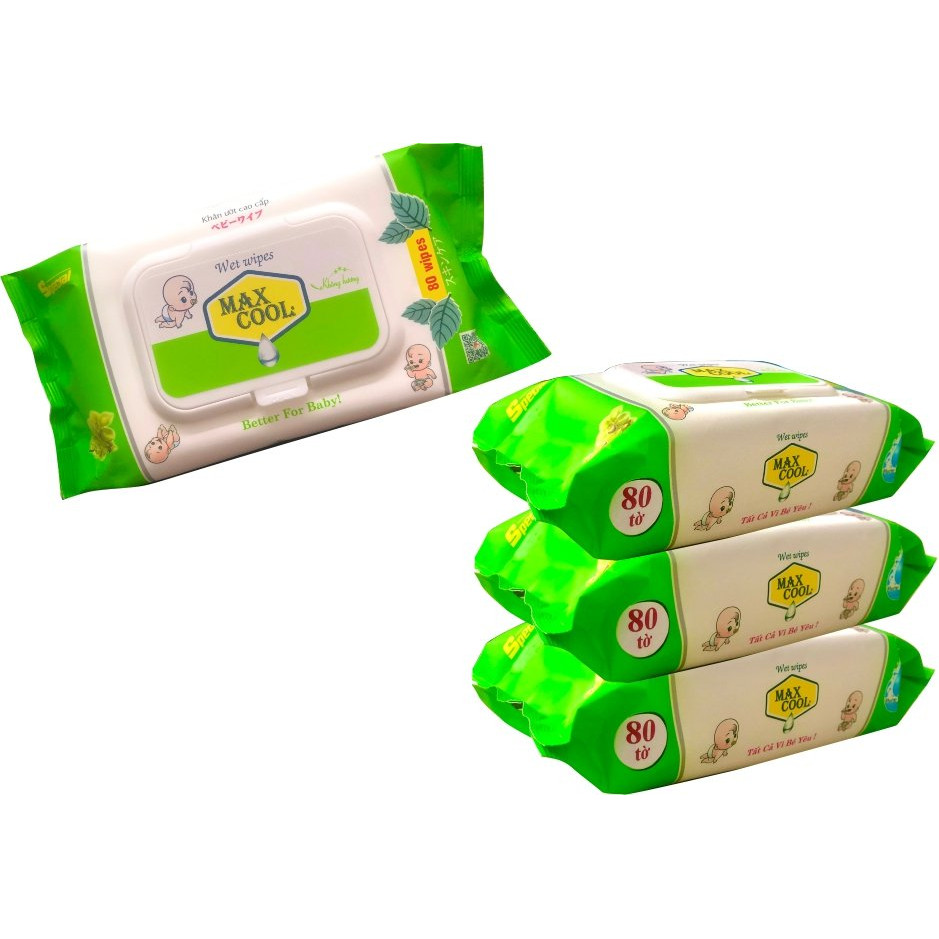 Combo 4 Gói Khăn Ướt Max Cool 80 Tờ Không Hương ( 80 tờ x 4 )