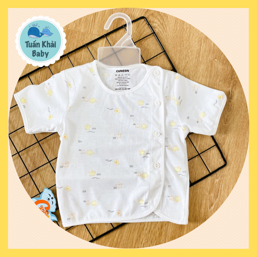 Áo sơ sinh (1 áo) cotton cao cấp CUNCON | Mẫu Tay Ngắn Họa Tiết Cài Lệch | Size 1,2,3 cho bé sơ sinh - 9kg